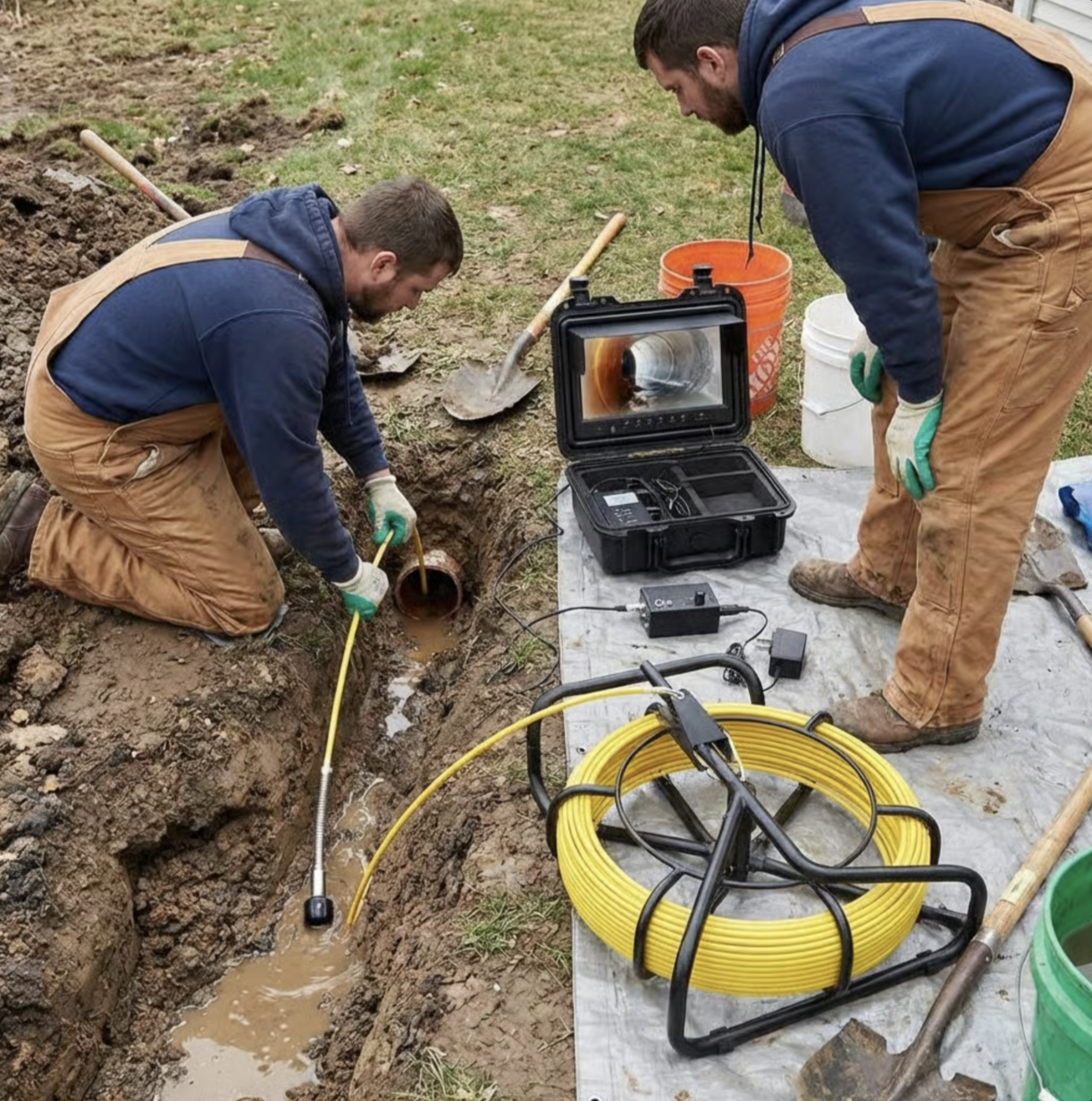 Professional CCTV camera drain inspection